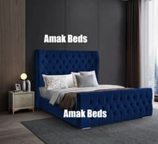 Image of Winged Chesterfield Upholstered Bed Frame Storage Option Double King Super King