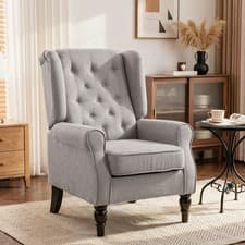 Image of Retro Accent Chair Wingback Armchair with Wood Frame for Living Room Dark Grey