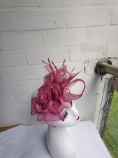 Image of Sinamay Flower And Feather Fascinator in a Fuchsia Pink Colors