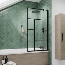 Image of Nuie Abstract Matt Black Framed Square Bath Screen 1430mm H x 790mm W 6mm Glass