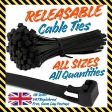 Image of RELEASABLE REUSABLE CABLE TIES BLACK NATURAL STRONG ZIP TIE WRAPS PLASTIC NYLON