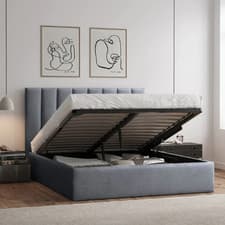 Image of Plush Velvet Ottoman Gas Lift Fabric Storage Bed - Handmade in UK