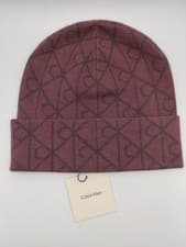 Image of Calvin Klein Rib Beanie Hat with Logo Emblem Fudge AOP One Size Winter S8808