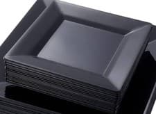 Image of 20 Square Plastic Black Dinner Plates,(18cm)For Party's Etc. Disposable/reusable