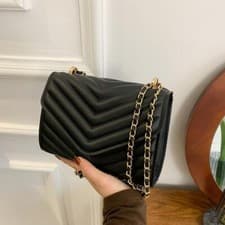 Image of Women's Quilted PU Crossbody Chain Bag Square Flap Shoulder Handbag