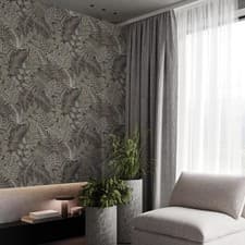 Image of Superfresco Easy Wallpaper Scattered Leaves Floral Charcoal/Gold
