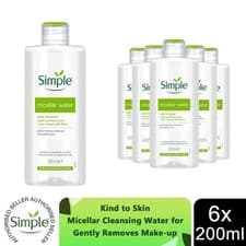 Image of 6 Pk Simple Kind to Skin Micellar Cleansing Water, Gently Removes make-up, 200ml