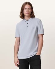 Image of AllSaints Men's Grey Slim Fit Polo Shirt Collared Short Sleeve Logo Size S