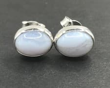 Image of Blue lace agate oval stud earrings, solid Sterling silver, 9 x 7mm. Gift box. #2