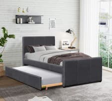 Image of 3ft Single Fabric Bed Frame With Trundle Bed in Grey Pink Brown Or Denim