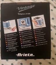 Image of Ariete Vintage 2 Slice Toaster, Blue Retro Style, Defrost & Reheat