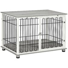 Image of Lockable Indoor Dog Crate Furniture with Soft Washable Cushion Side End Table