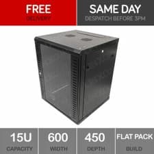 Image of 15U Server Rack Network Cabinet 19 inch 600x450mm Black