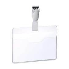 Image of Durable Name Badge 60 x 90 mm with Plastic Clip Transparent   Pack of 25 Badges 