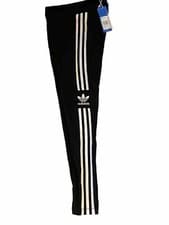 Image of Bnwt ADIDAS TREFOIL womens 3 Stripe Black And White Leggings tights Uk 6