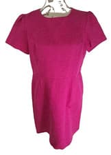 Image of OASIS Skater Dress Fuchsia Pink Embossed Floral Short Sleeve BNWT Women's UK 16