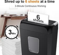 Image of 6 Sheet Cross Cut Paper Shredder Shreds Credit Cards, Staples, and Clips 13L Bin