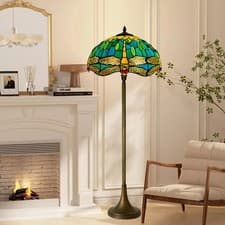 Image of Tiffany-Style Floor Lamp with Handcrafted Stained Glass Shade