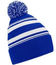 Image of Beechfield Acrylic/Recycled Polyester Striped Fan Beanie Bobble Pom Pom Ski Hat