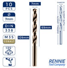 Image of Box Of 10 x HSS Gold Cobalt Jobber Drill Bit For Stainless & Hard Steels. Drills