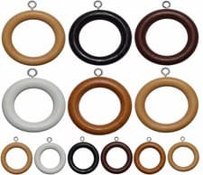 Image of 35, 28,19 mm Wooden Curtain Rings With Eyes Hooks Pole Rings Hanging Curtain UK