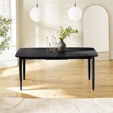 Image of Leif Rectangular Black Solid Wood Extending 6 Seater Dining Table