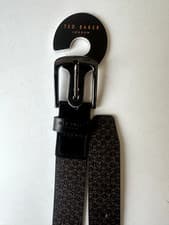 Image of TED BAKER BELT NEW LEATHER £59 BLACK BROWN Geometric Print Mens BNWT Adjustable