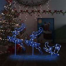 Image of Acrylic Christmas Flying Reindeer & Sleigh 260x21x87cm Blue vidaXL