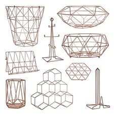 Image of Copper Plated Vertex Kitchen Roll Fruit Cookbook Basket Mug Tree Utensil Holder