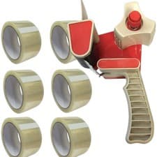 Image of Tape Gun Dispenser 2" + 6 Rolls Clear Packing Parcel Box Tape