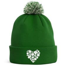 Image of Embroidered Shamrock Heart Beanie Hat Bobble St Patricks Day Men and Women Ir...