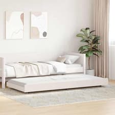 Image of Trundle Bed Frame White Solid Pine Wood 100x200 cm Single Space-Saving