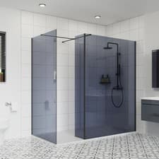 Image of 8mm Walk In Shower Enclosure Wet Room Cubicle Grey Glass Screen Panel Flipper