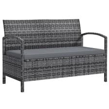 Image of Outsunny Rattan Garden Bench w/ 125L Storage, Cushioned Outdoor Bench, Grey