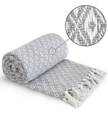 Image of Throw Blanket Diamond Geometric Soft Cotton Casablanca Silver 70” X 100”