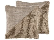 Image of Set of 2 Cushions ASLANAPA Boucle 45 x 45 cm Solid Beige