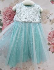 Image of BNWOT MONSOON Silver Blue Sparkle Christening Party Occasion Dress 18-24 mth £50