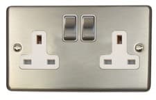 Image of G&H CSS210 Standard Plate Brushed Steel 2 Gang Double 13A Switched Plug Socket