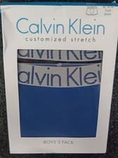 Image of Calvin Klein 2 Pack Trunk Boxer Shorts Blue Black Boys Size XL 14-16 Years