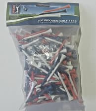 Image of PGA Tour 200 Wooden Golf Tees 2.5ins 70mm New in packaging
