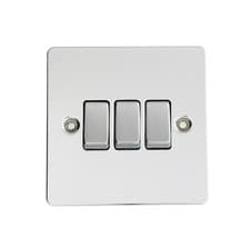 Image of BG Light Switch Polished Chrome 10A 3 Gang 2 Way Screwed Flat Plate