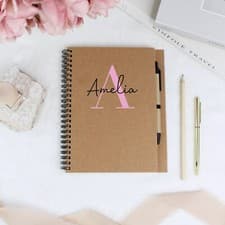 Image of Personalised Name & Initial A5 Notebook & Pen, Lined Notepad Recycled Cardboard