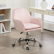 Image of Velvet-Feel Fabric Swivel Office Chair with Adjustable Height, Pink