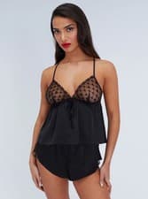 Image of Boux Avenue Cami Set Josephina Womens Heart Embroidered Top and Shorts Nightwear