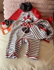 Image of Disney Minnie Mouse Girl Swimsuit/Hat UPF 40 Sun Protection Long Sleeve 9-12 M