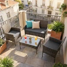 Image of 4-Seater Rattan Garden Sofa Set Outdoor Patio Furniture With Glass Coffee Table