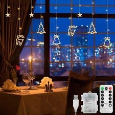 Image of Christmas Lights Jsdoin LED Curtain String Lights 3.5M Snowflake USB Waterproof