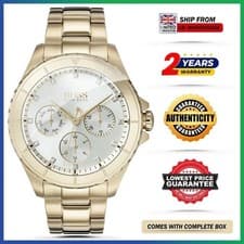 Image of HUGO BOSS Premiere HB1502445 White Dial Gold Steel Strap Chrono Womens Watch 39m
