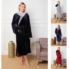 Image of Women’s Flannel Hooded Bathrobe Fleece Dressing Gown Soft Plush Long Robe