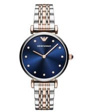 Image of EMPORIO ARMANI AR11092 GIANNI T-BAR SILVER GOLD A& BLUE WOMENS WATCH - NEW